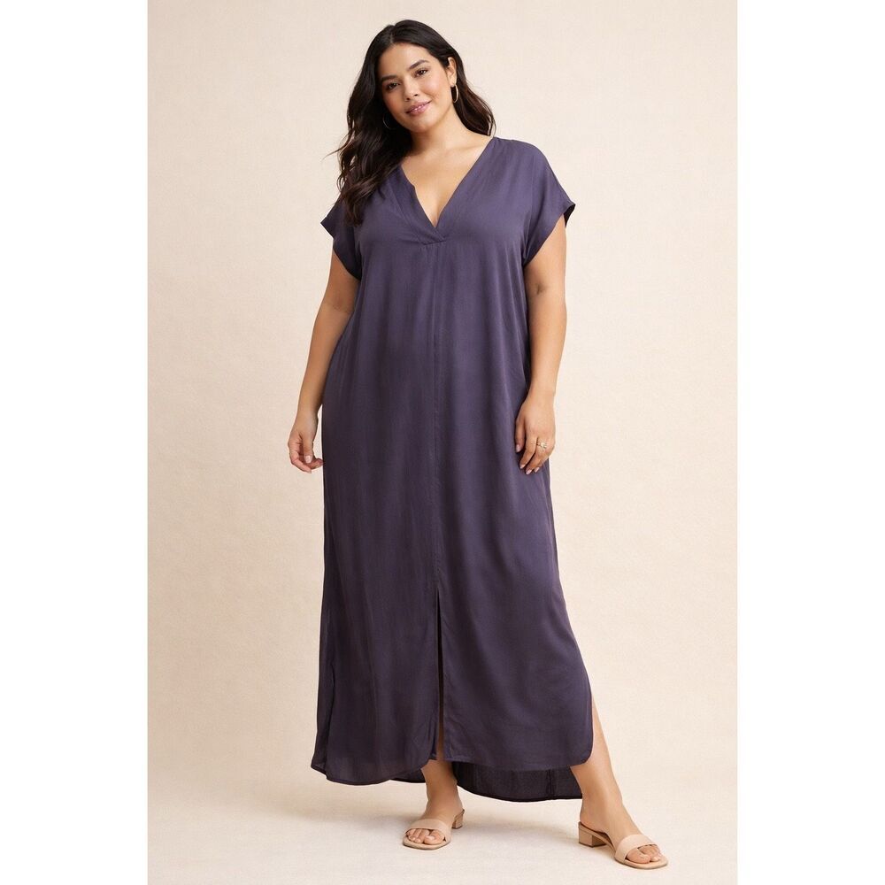 Milk & Roses Jaya Tunic Maxi Dress XL Resort Coastal Chic Midnight Purple NWT